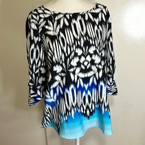 Chico’s Black, White and Blue Print Top